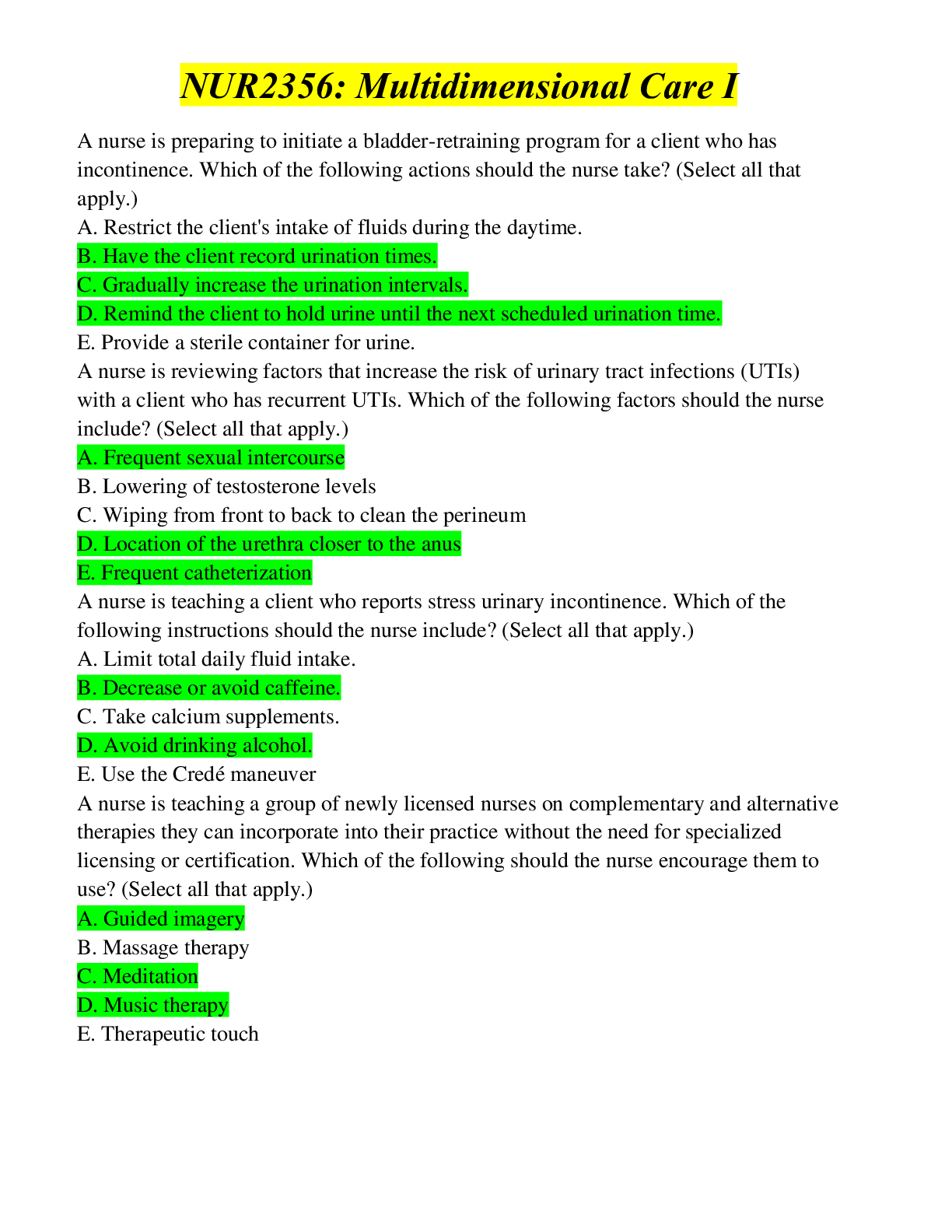 Preview image for NUR 2356 / NUR2356: Multidimensional Care I / MDC 1 Exam 1 (Latest 2021 / 2022) Rasmussen